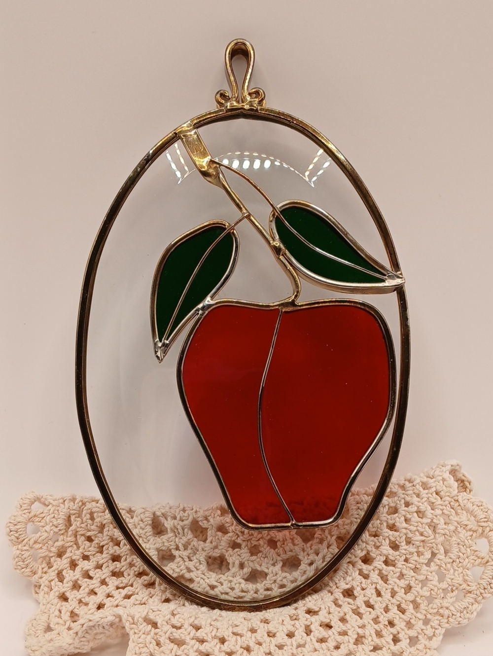 Stained Glass Red Apple Suncatcher